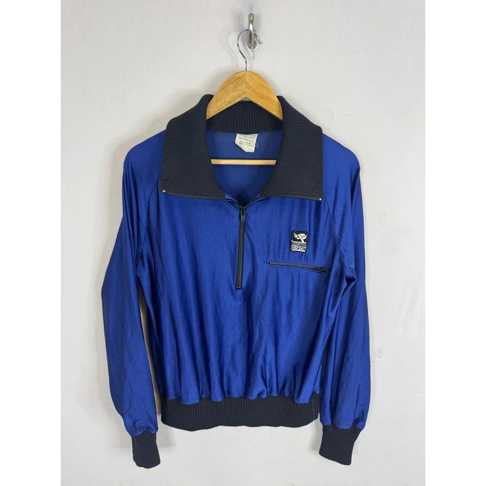 Vintage 80s Gofor‎ Blue Quarter Zip Pullover Jacket Ski Canada Retro Sport Men S